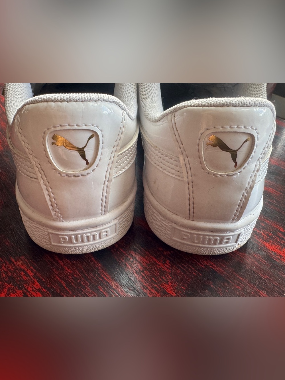 PUMA Basket White Patent Sneakers Satin Ribbon Laces Women’s 7.5 Rare - Picture 3 of 6